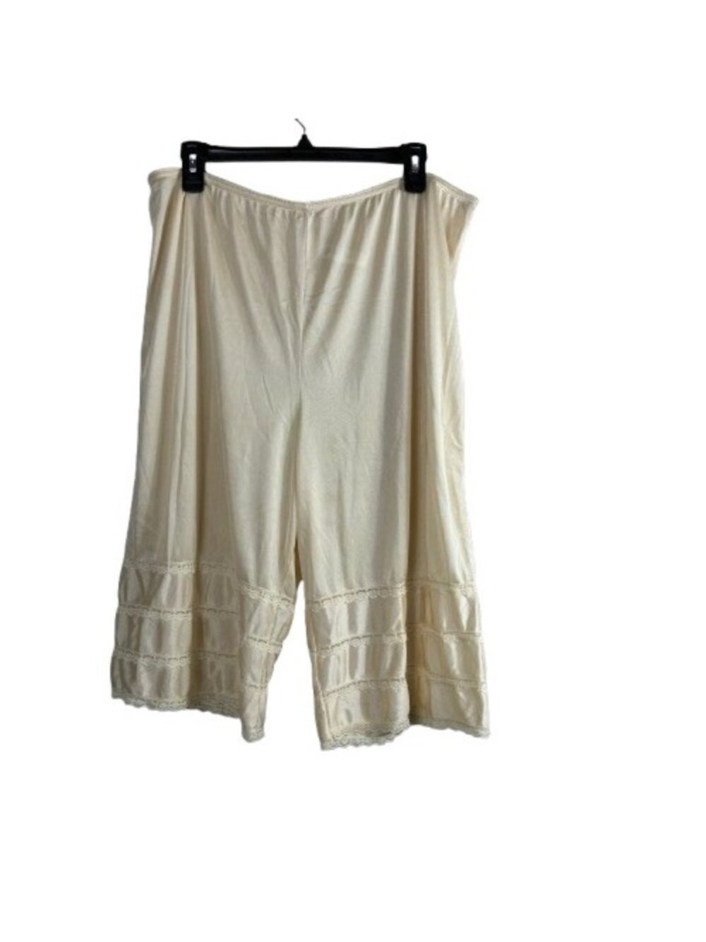 VTG Adonna Beige Satin Pettipants Nylon Bloomers Sz 1X Retro Lace Accent